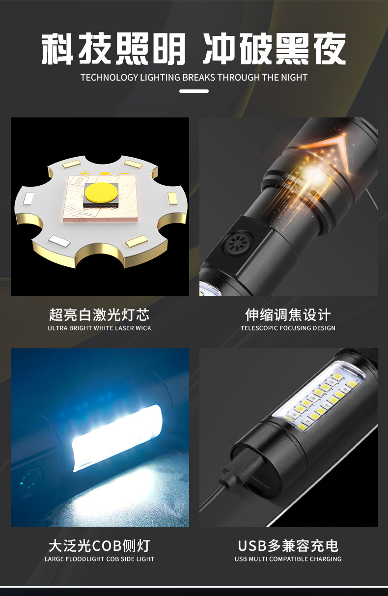 The new cross-border high-intensity flashlight, a 100,000-lumen aluminum alloy white laser flashlight, is portable for charging and has a long battery life pic 7