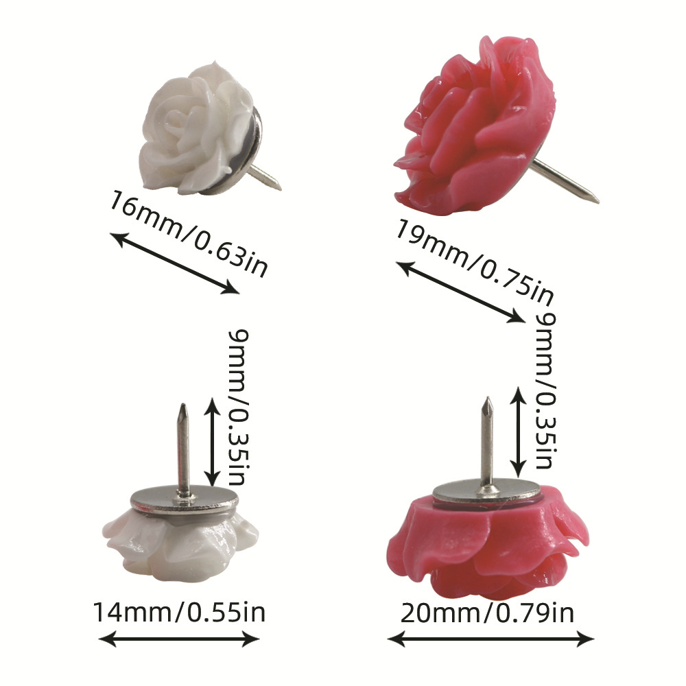 跨境彩色树脂玫瑰花图钉 创意DIY装饰图片墙钉固定美术绘画板按钉详情4