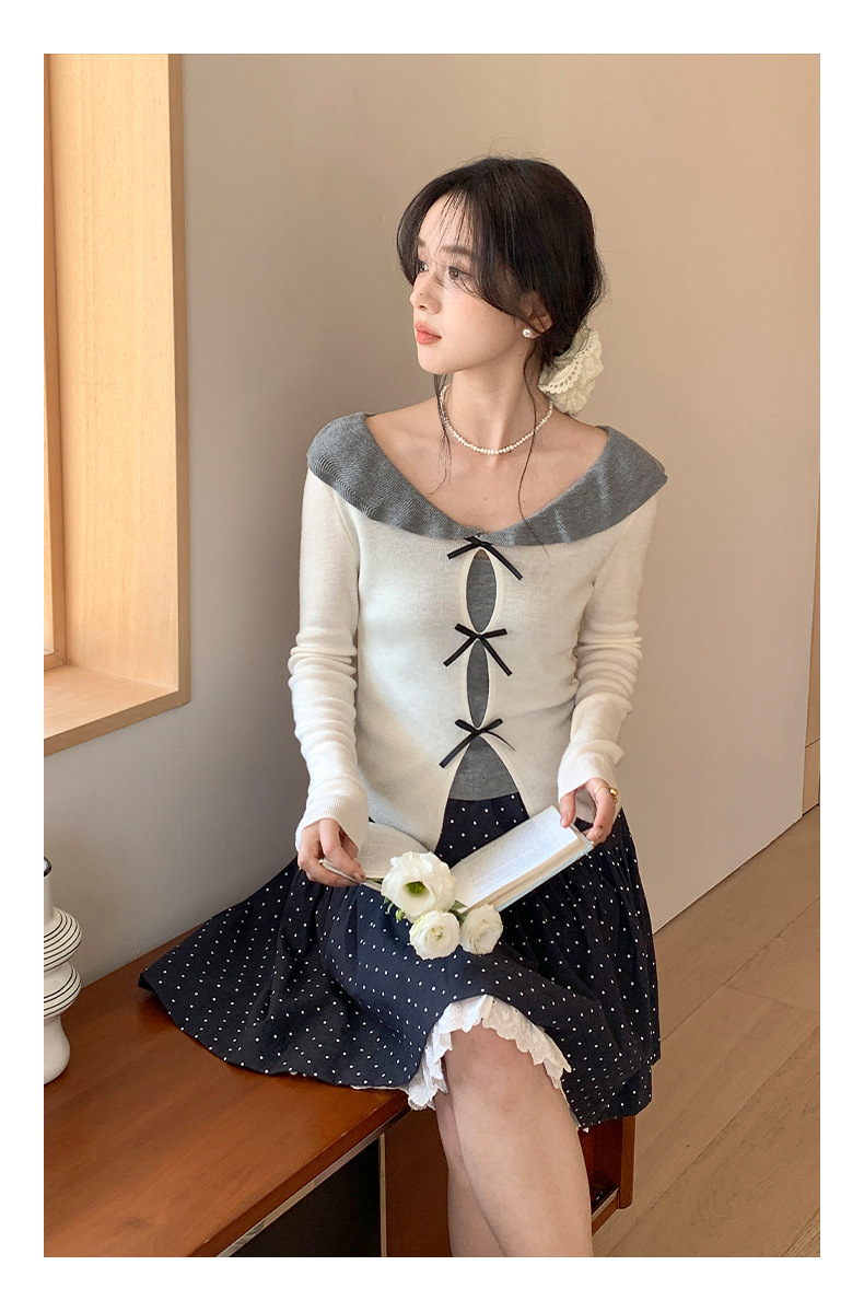 衣尔衫 设计感 假两件娃娃领蝴蝶结针织衫女短款温柔修身气质0337详情20