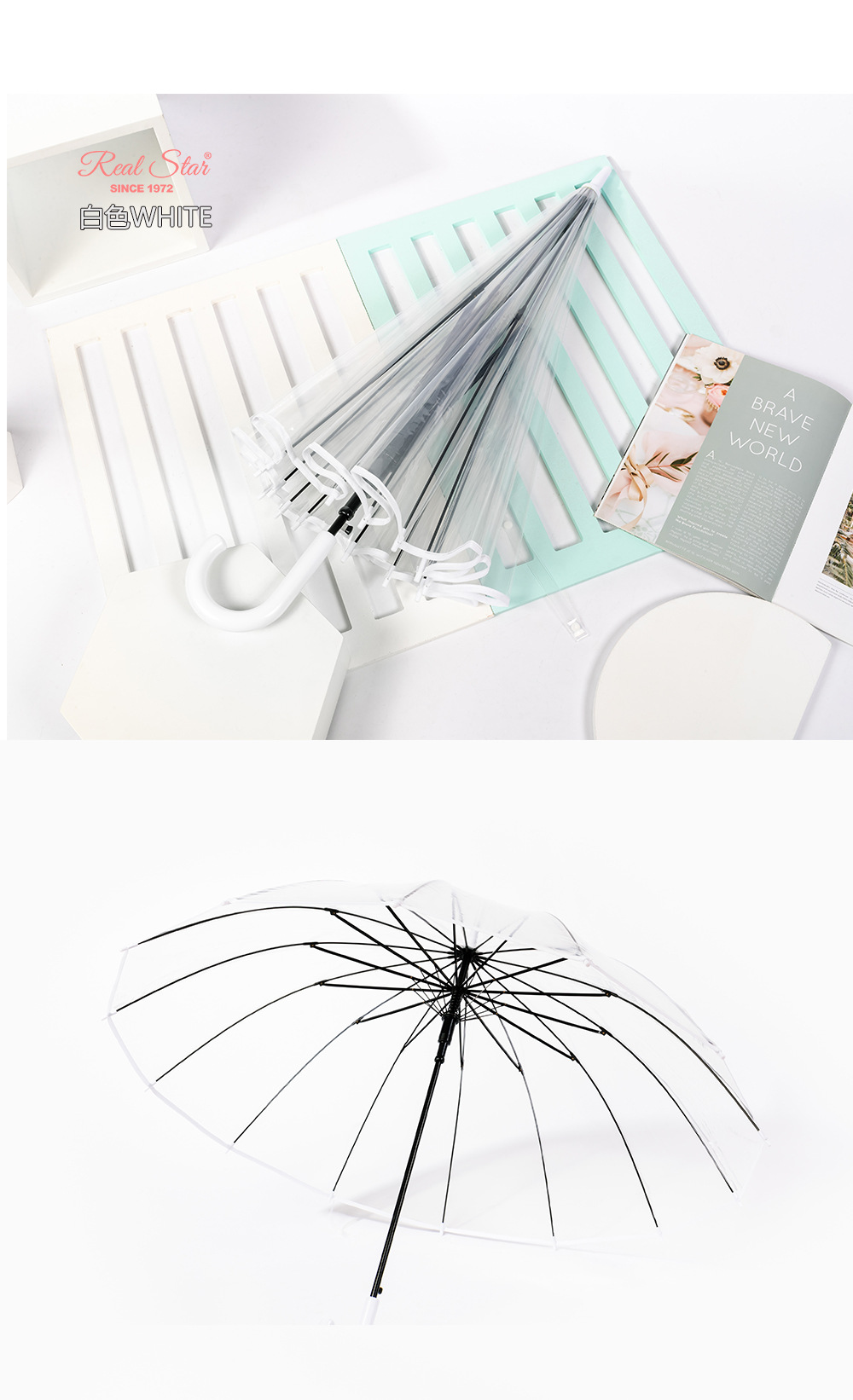无图案透明伞广告礼品印制伞欧美风格大伞面14骨简约时尚塑料雨伞详情15