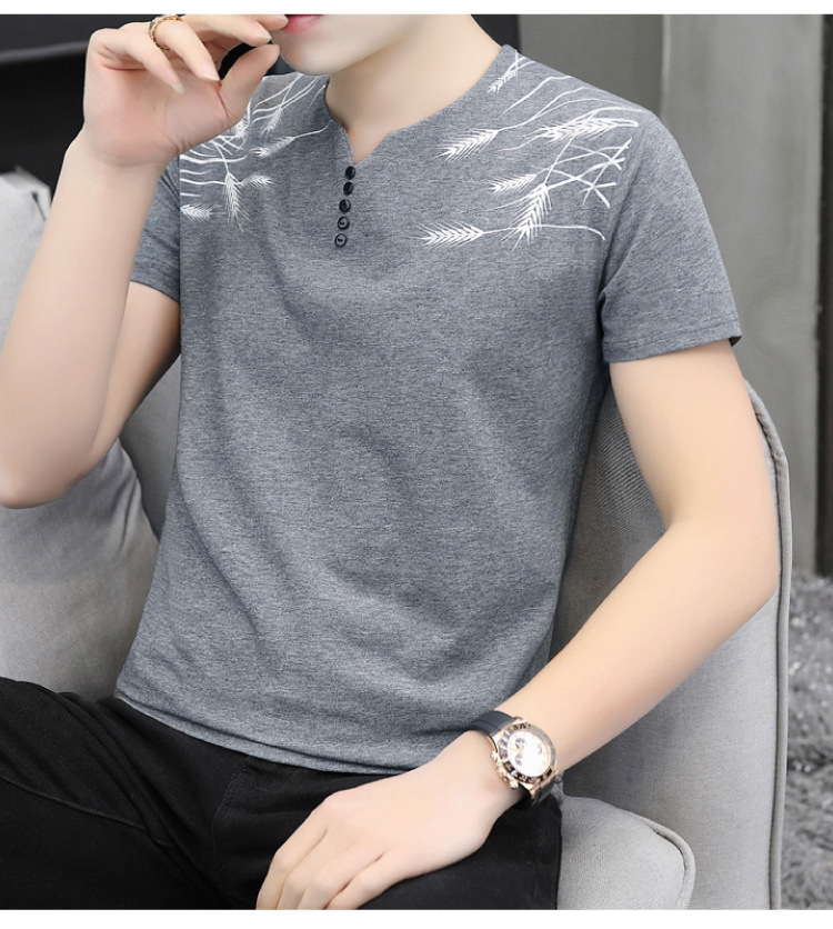 Cool and refreshing ice silk short-sleeved T-shirt for men, V-neck cotton summer thin style 2024 new half-sleeved T-shirt summer top pic 15
