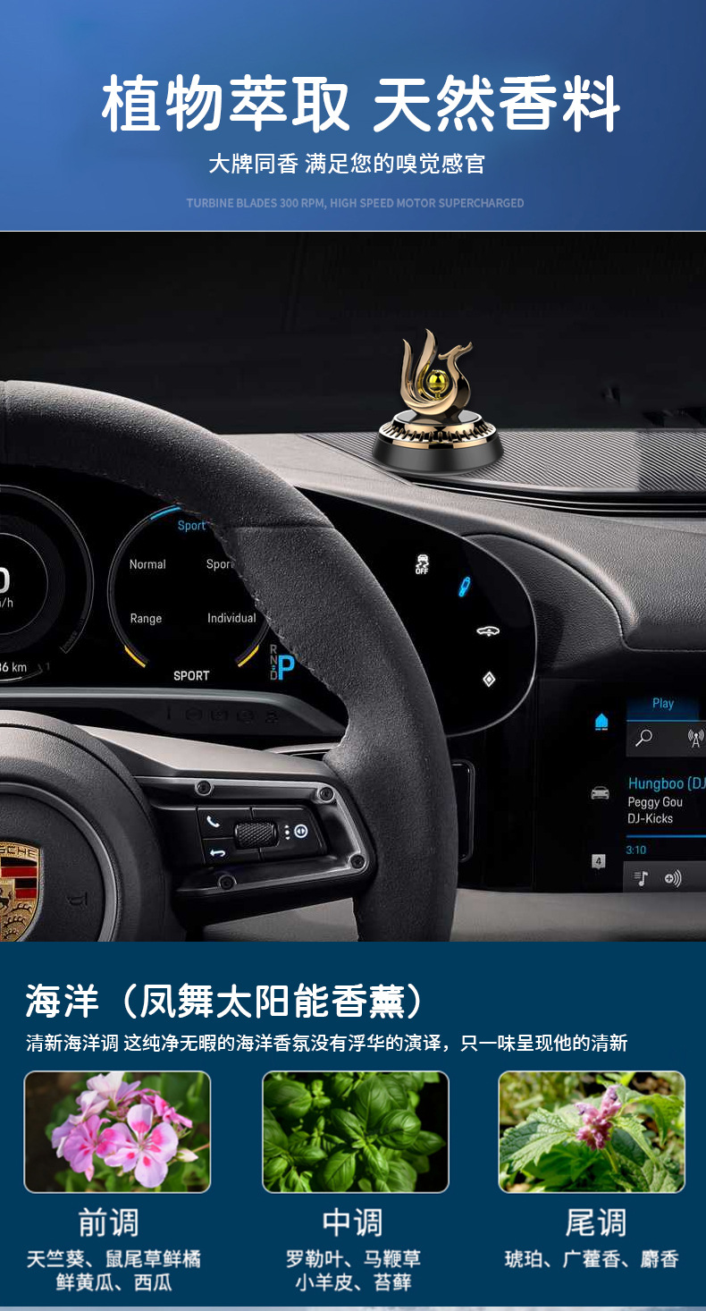 New solar-powered car perfume ornament, car aroma diffuser, rotating helicopter, high-end car ornament, soaring in the sky pic 10