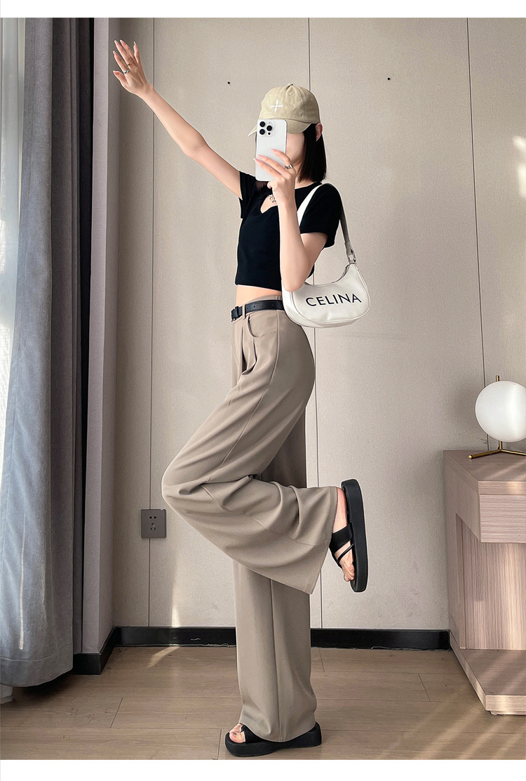 2024夏季新款垂感西装裤女高腰阔腿百搭休闲裤小个子直筒拖地长裤详情45