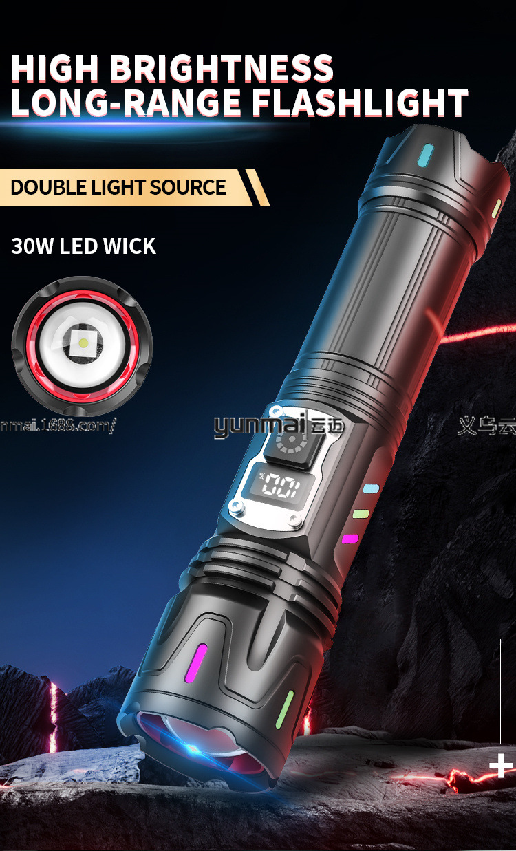 亚马逊新款数显白激光手电筒可透光荧光条带输出强光远射理发器多功能照明工具详情13