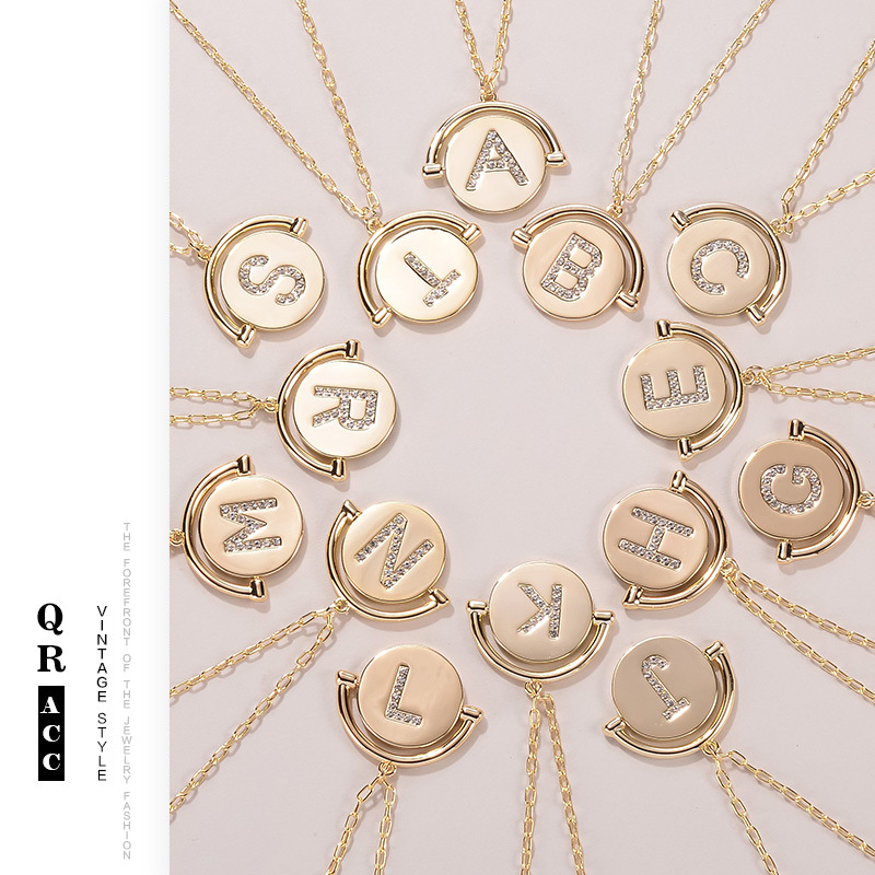 European and American letter fashion pendant, niche round English collarbone chain, versatile for women, light luxury, diamond-encrusted, personalized factory wholesale pic 18