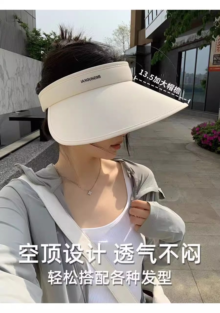 Ice silk hollow top sun protection hat for women, summer UV protection, large brim, foldable face cover, sun protection hat, making the face look smaller pic 14