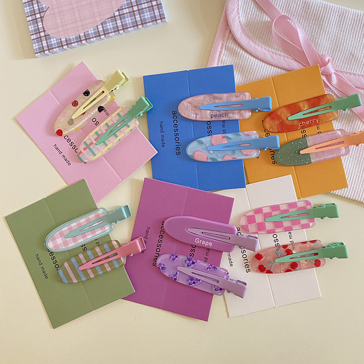 2 sets of summer fruit series grape and cherry traceless duckbill hair clips, cute and sweet girl bangs side clips pic 1