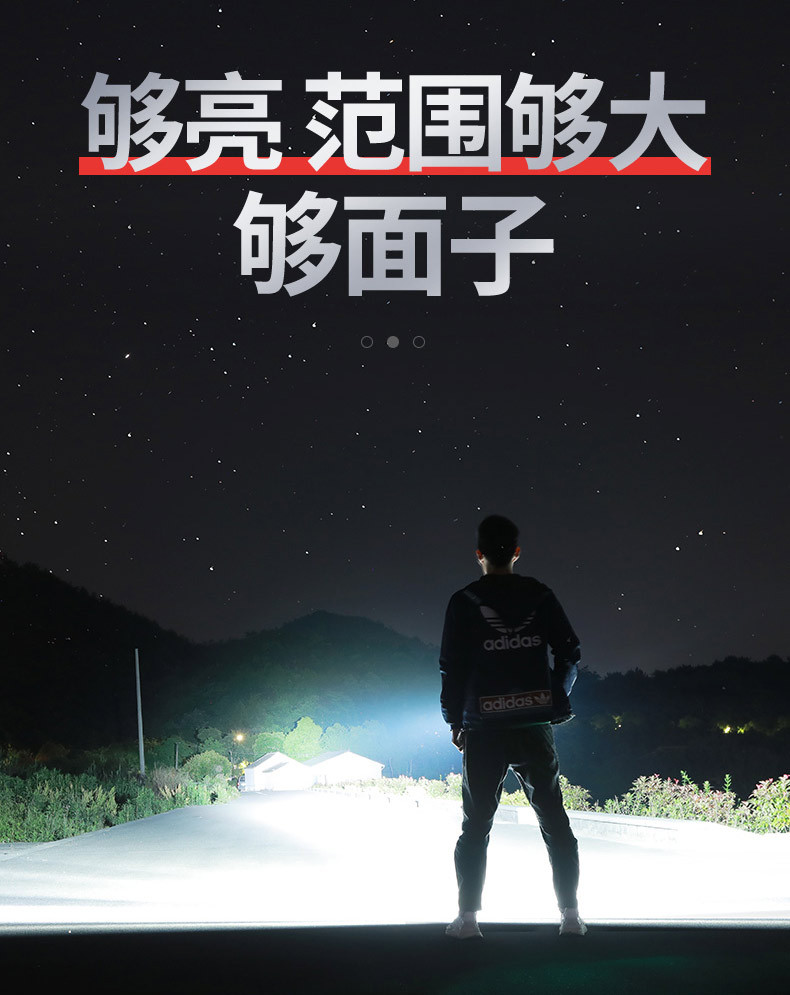 跨境强光手电筒铝合金可充电远射家用户外便携充电宝led变焦迷你详情22