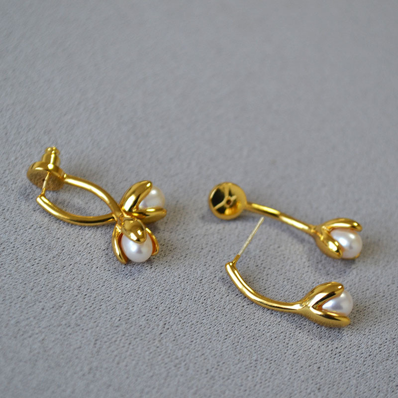 日韩小巧时尚简约淡水珍珠花苞花朵精致优雅高级感可拆卸耳钉耳饰详情1