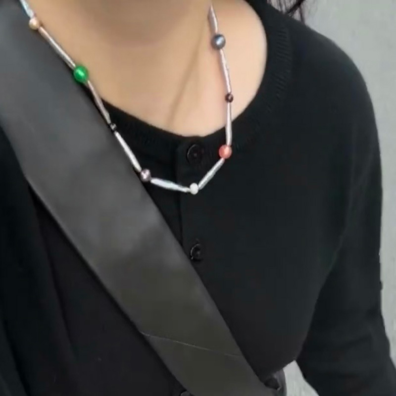 欧美轻奢高级小众设计天然珍珠搭配天然石串珠锁骨链个性精致时尚详情5