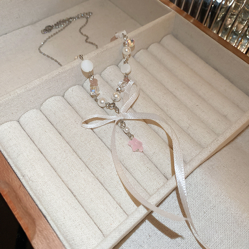 超仙珍珠蝴蝶结流苏双层项链气质高级感锁骨链时尚小众新娘饰品女详情30