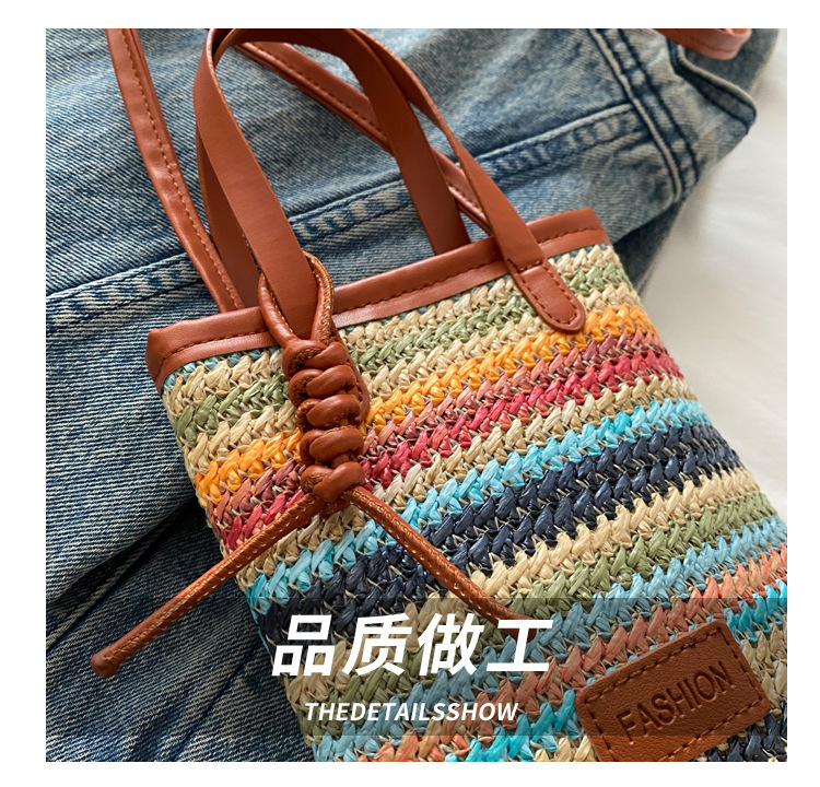 跨境草编包撞色编织包女夏季新款潮流时尚草编手机包韩版小众简约斜挎包手工草编包详情5