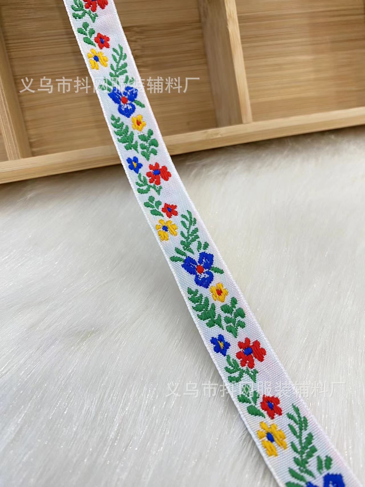 2cm花草提花刺绣织带发饰头饰演出服装辅料礼盒包装带详情7
