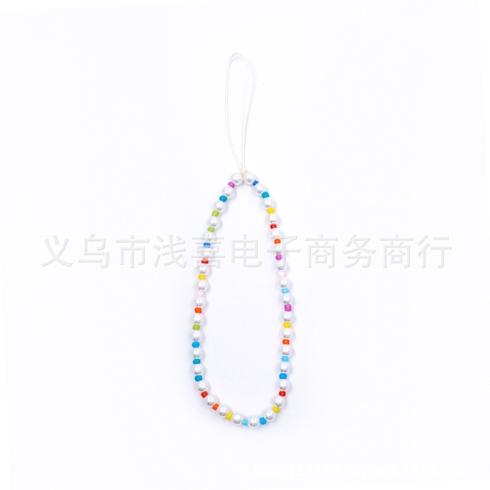 New European and American pearl smiling face mobile phone chain, rainbow beads, letter heart beads, mobile phone lanyard, car keychain pic 5