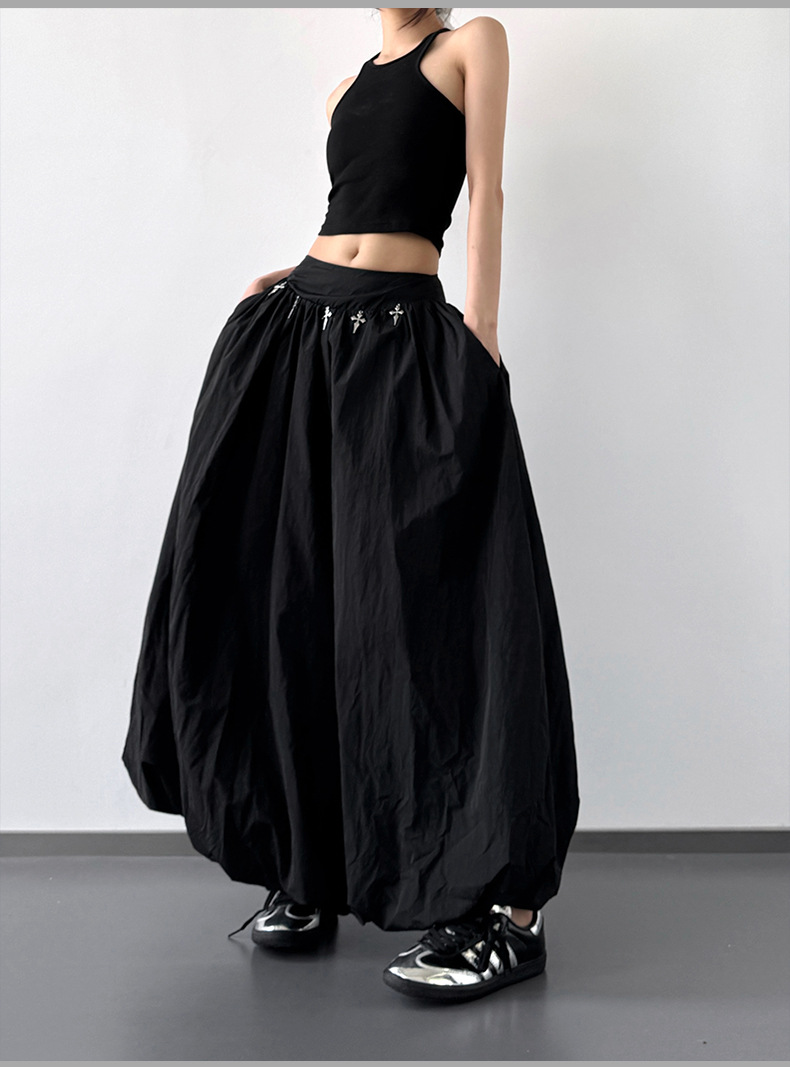 Summer 2025 design style Japanese-style puffy flower bud skirt for women, high-waisted, slimming, versatile and hip-covering wide long skirt pic 7