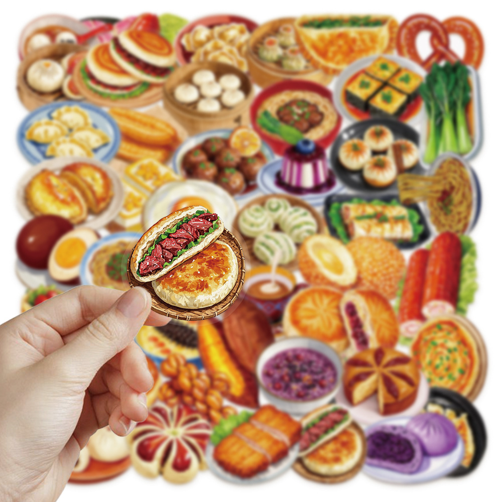 50 Chinese-style breakfast stickers made of pet material for thermos cups, mobile phones, diaries and tablet computers pic 4