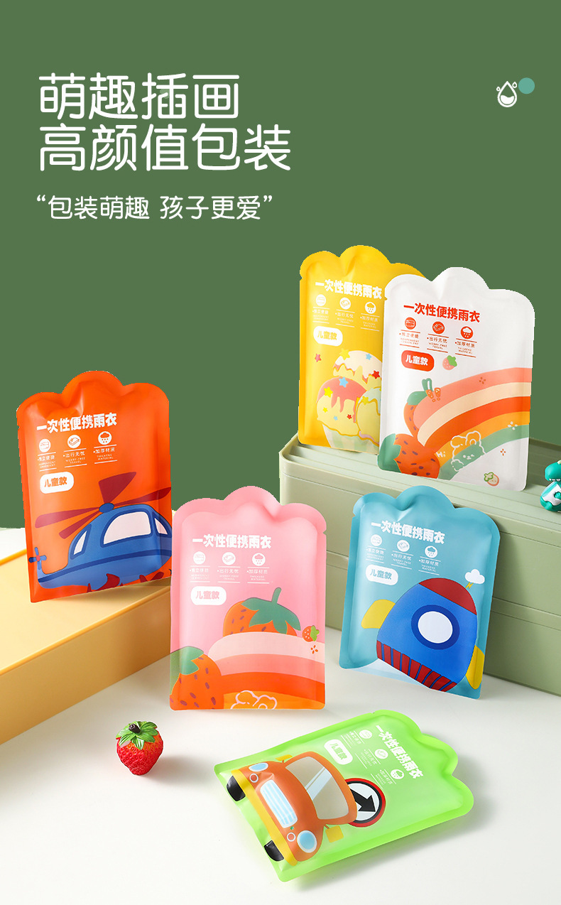 儿童卡片雨衣一次性旅行便携式长款雨披加厚徒步雨衣儿童5-12岁详情3