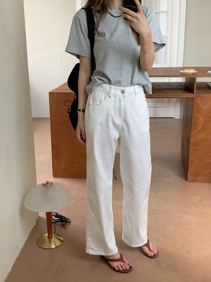 GAGD汉麻天丝高腰直筒牛仔裤女夏弹力显瘦宽松小个子直筒九分裤详情11