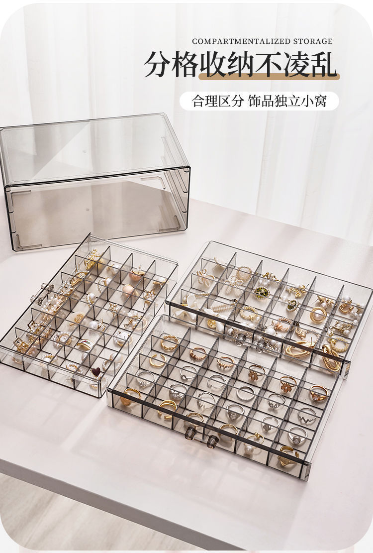 Transparent jewelry storage box, multi-layer large-capacity rings, stud earrings, necklaces, bracelets, home internet-famous drawer-style jewelry box pic 3