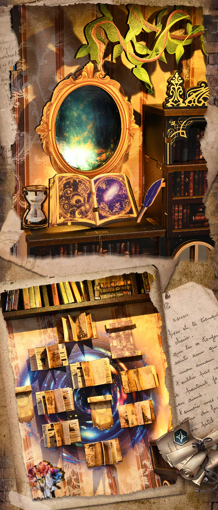 跨境新品魔法书之境diy复古小屋书立手工拼装微缩模型3D拼图礼物详情3