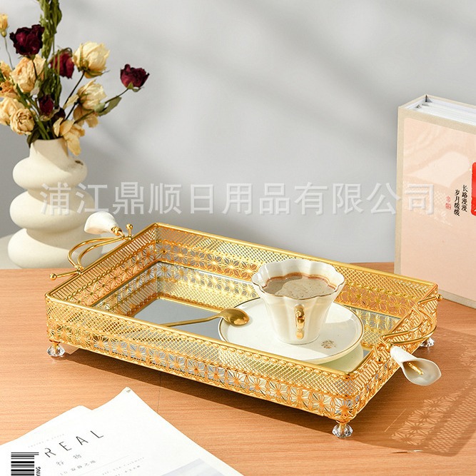 源头厂家中东简约金属铁制托盘银色金边零食水果盘长方形收纳餐盘详情3