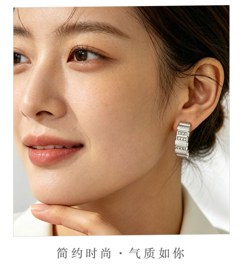 都市轻奢机械风表链耳环铜合金真金电镀拉丝镶锆s925银针百搭耳饰详情9