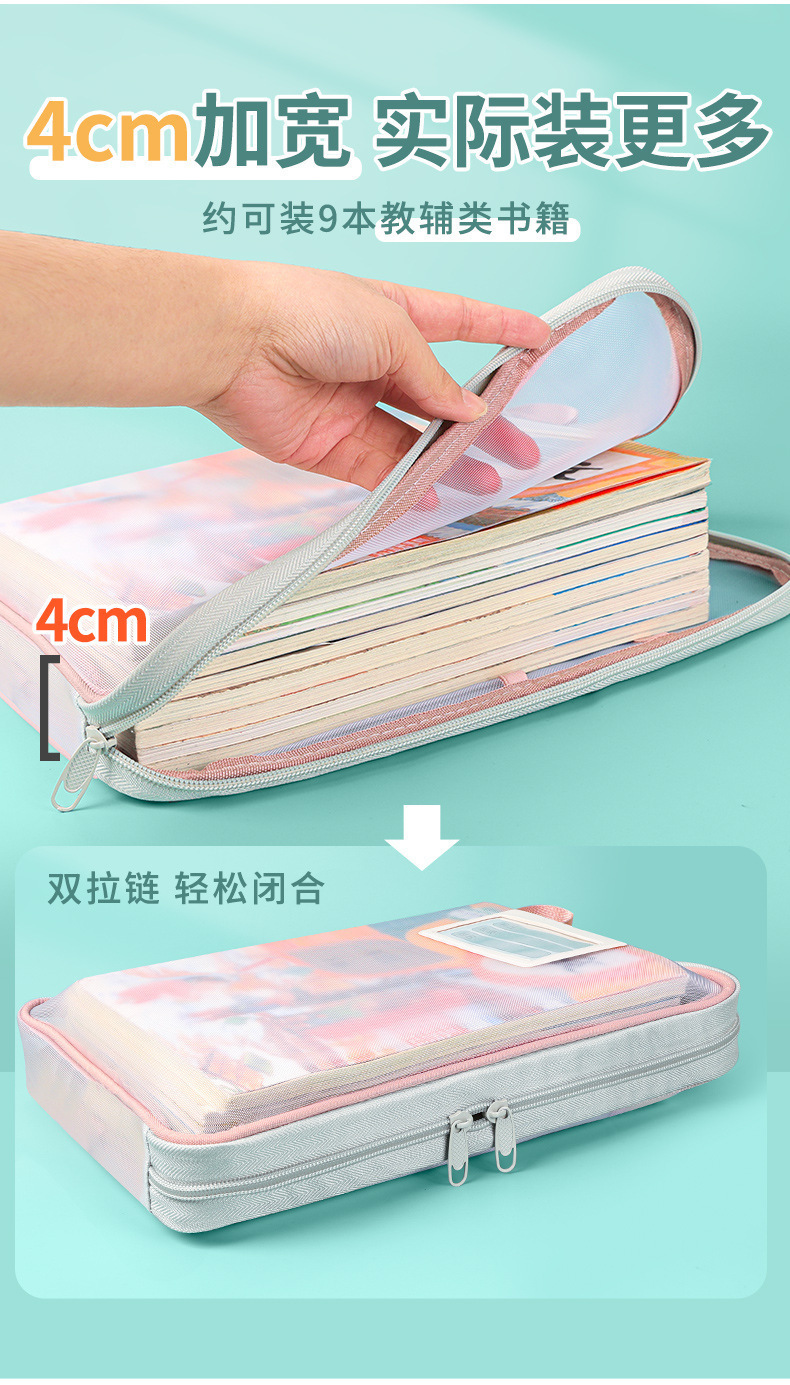 Japanese A4 subject classification bag for primary school students, thickened tutorial mesh, zipper storage file bag, transparent for exams pic 4