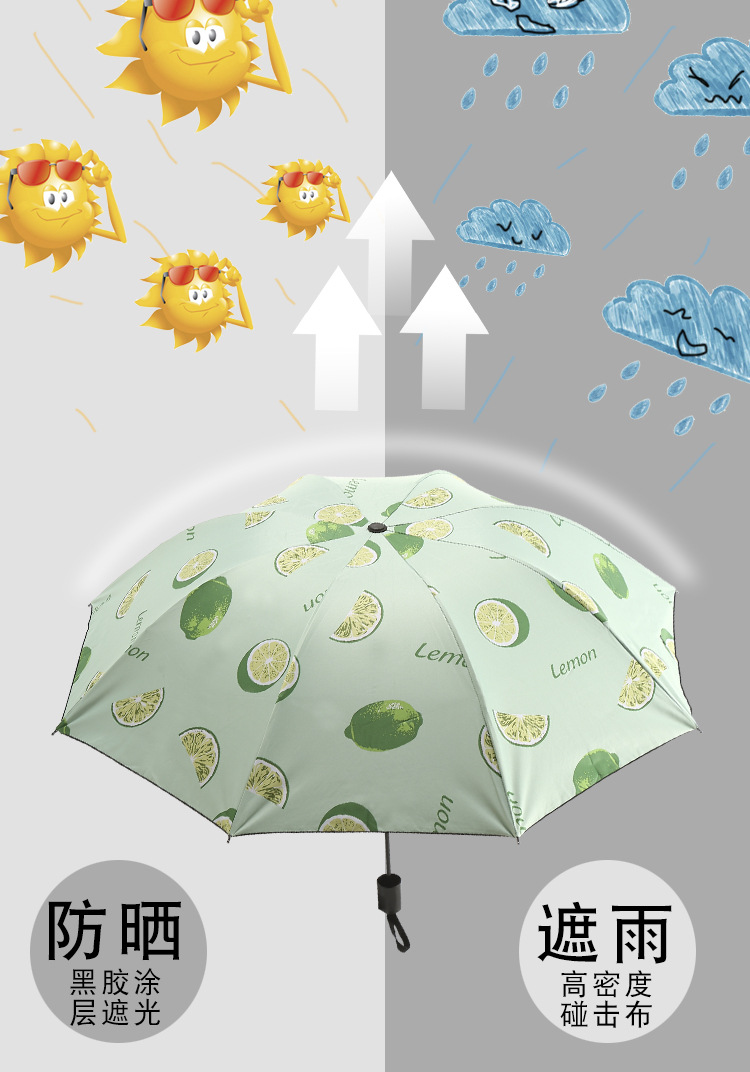 Three-fold black vinyl sun protection and UV protection, fruit Daisy UV bear umbrella, female couple umbrella, sunshade pic 7