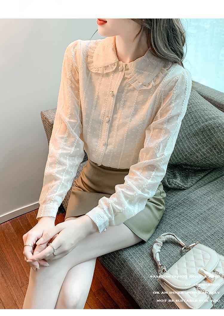 洋气蕾丝雪纺衫女长袖2025秋冬新款加绒加厚打底衫木耳边翻领衬衫详情5