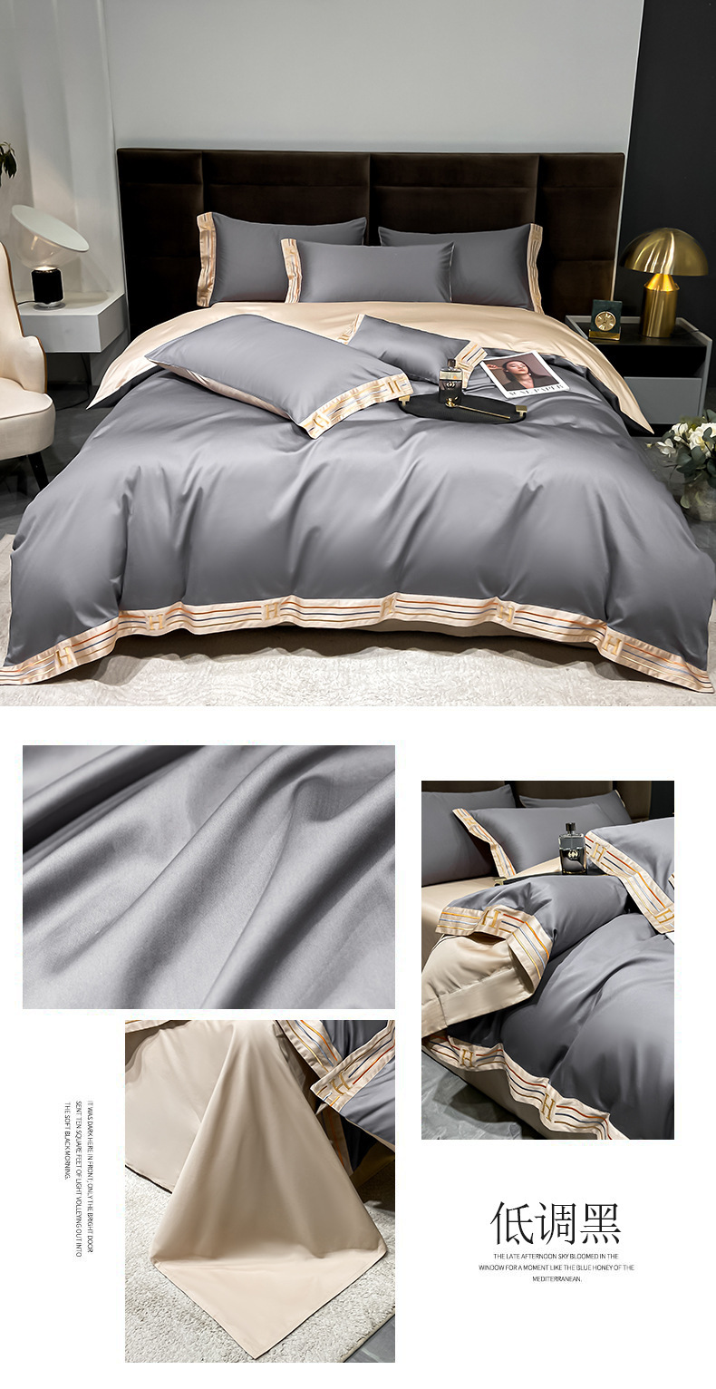 Pink silk bedding four-piece set, duvet cover, pure cotton 60-count bedding, warm and romantic home textiles pic 15