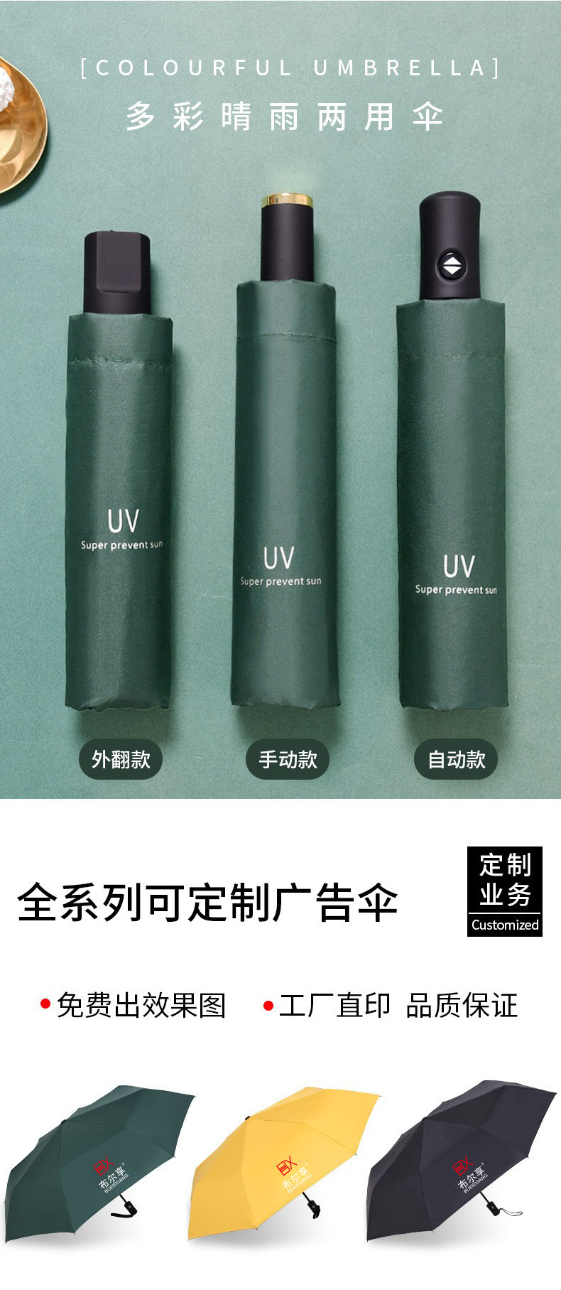 批发雨伞晴雨两用折叠遮阳防晒防紫外线logo广告礼品UV太阳伞详情3