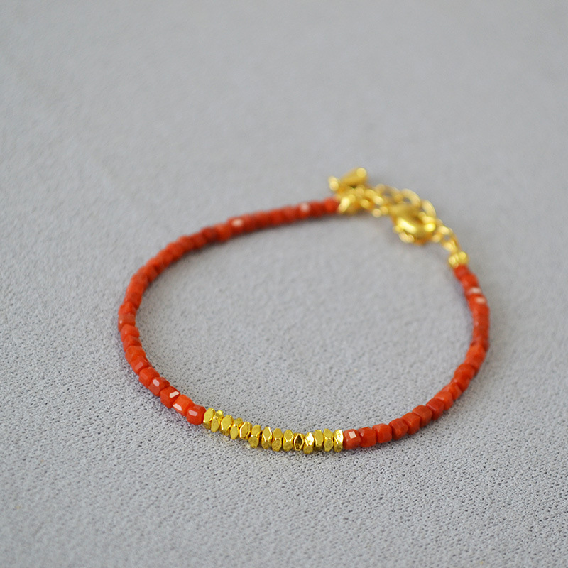 国潮新中式小众设计南红玛瑙切角方粒真石碎银子串珠简约项链手链详情16