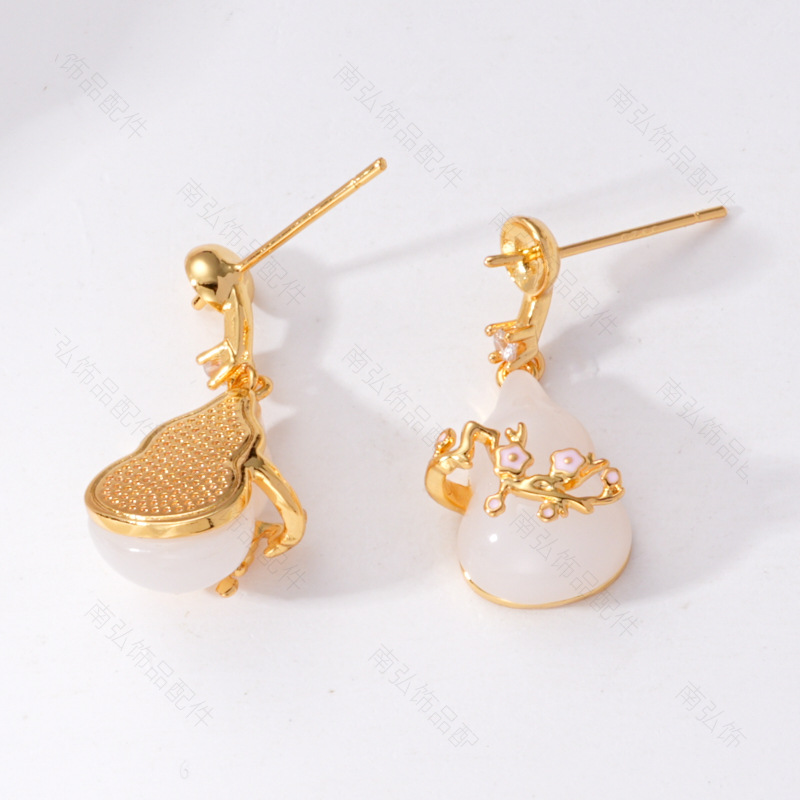 S925 Silver Needle Pearl Stud Earrings, micro-inlaid natural white shell butterfly semi-finished earrings, hollow base diy accessories pic 7