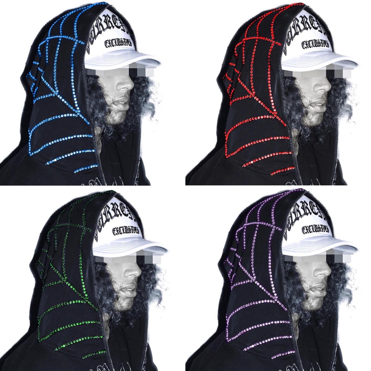 朋克暗黑Y2K印花骨架蜘蛛网卫衣外套长袖连帽开衫设计感小众潮牌详情9