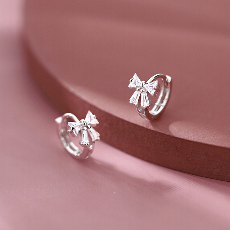 S925 sterling silver needle bow ear loops, a new style of Korean 2023 trendy and sweet girlish heart circle ear loops pic 2
