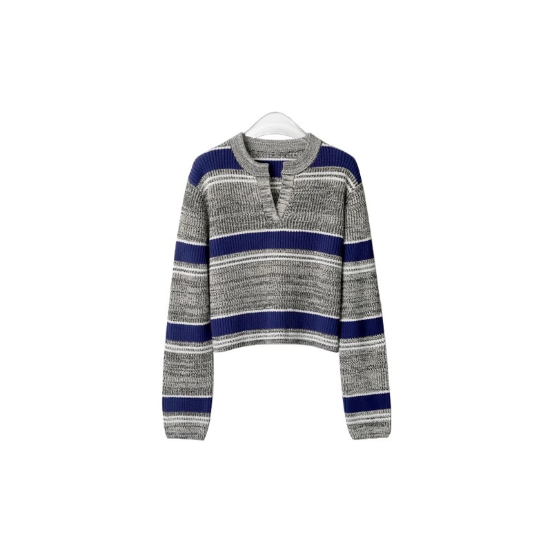 彩虹短袖后花园小香风宽松撞色套头v针织衫2026休闲百搭毛衣详情5