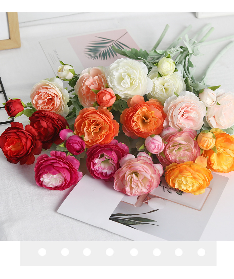 欧式仿真花三头洋牡丹装饰假花婚礼办公文化用高级感成品礼盒详情9