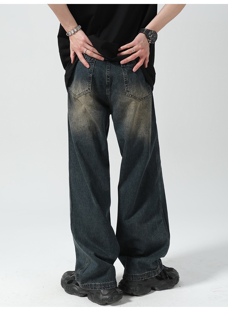 FUIV 韩版宽松直筒松紧腰牛仔裤现货批发外贸垂感百搭拖地阔腿裤详情8