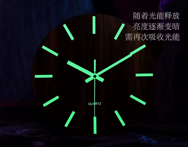 MDF夜光静音挂钟创意卧室客厅简约发光石英钟纤板木质时钟表批发详情14