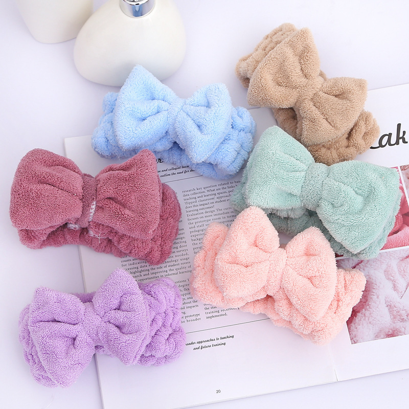 【 Chi Jia 】 Cute hair band for washing face and absorbing water, coral velvet hair bun for girls, cute Korean headscarf, bow makeup pic 16