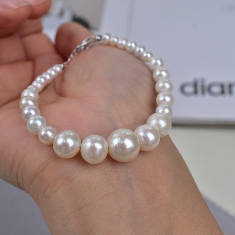 Natural freshwater pearl bracelet, bright white nearly round pearl bracelet, versatile for daily use. Original design, simple pearl bracelet pic 10