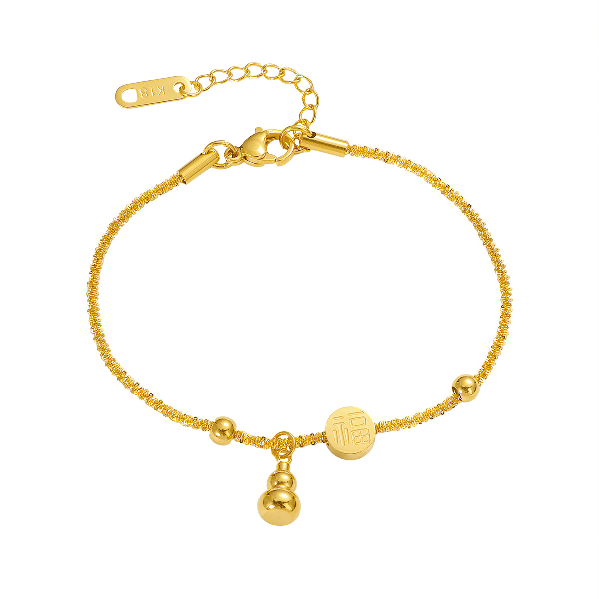 2024年新款福字葫芦手链平安福牌钛钢手饰轻奢精致新中式不掉色链详情8