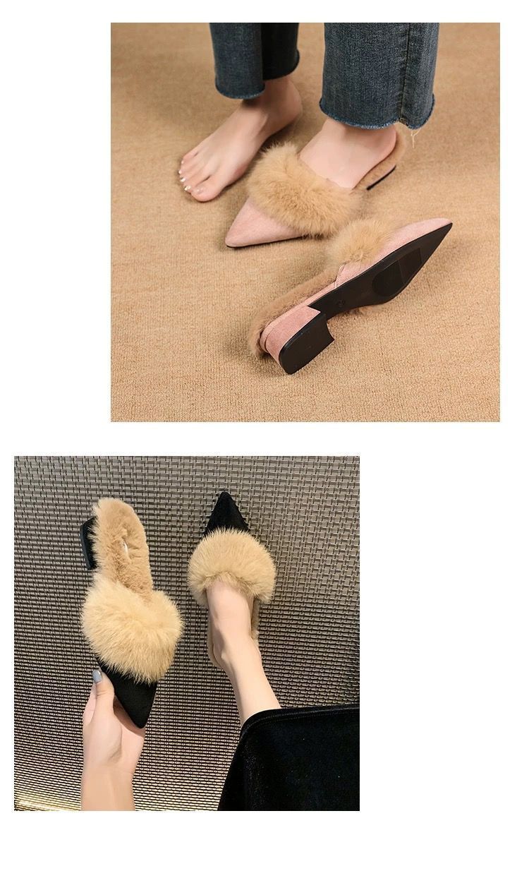 尖头毛毛棉拖鞋2025秋冬季新款日常软底一脚蹬包头半拖鞋加绒保暖详情6