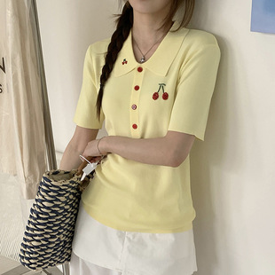 南油高端女装2026夏季新款珍珠装饰麻花纹针织短袖通勤气质上衣详情3