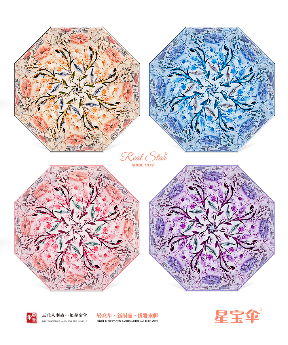 新款3D图案长柄雨伞塑料伞轻奢女生花绘满版热转印刷POE伞现货详情13