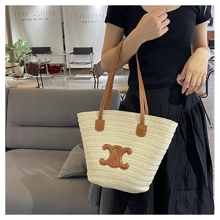 单肩草编包女士手提包大容量夏日旅游沙滩包手工编织菜篮子腋下包详情28