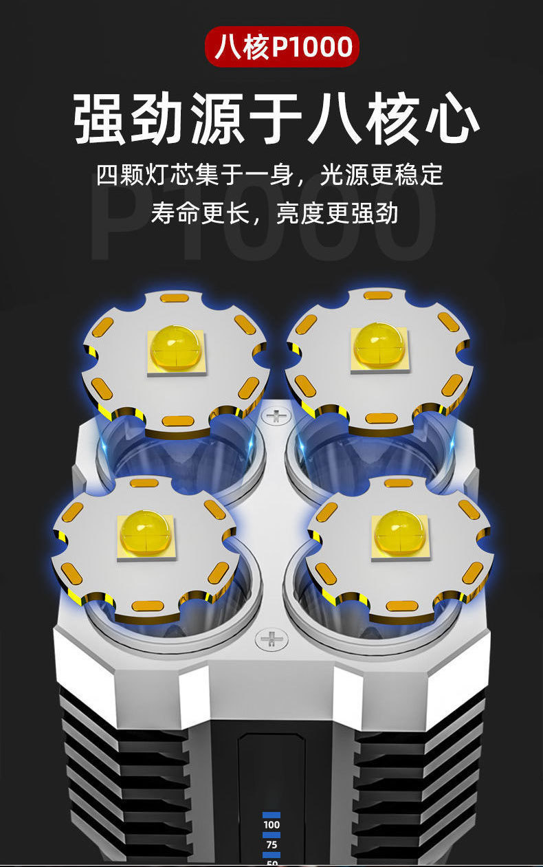 Cross-border new L-S03 high-intensity flashlight 4 four-lamp high-intensity long-range flashlight rechargeable COB side light Searchlight pic 5