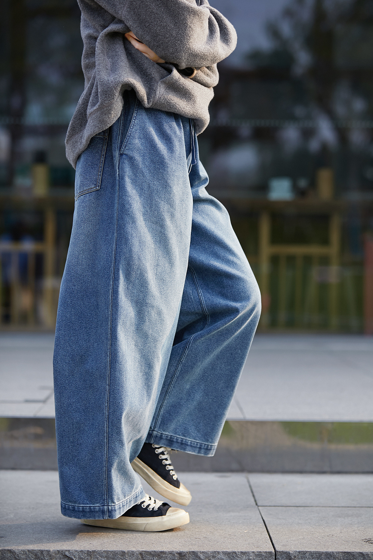 2025春秋款少年蓝色文艺小众松紧腰传统水洗磨毛休闲牛仔裤详情21