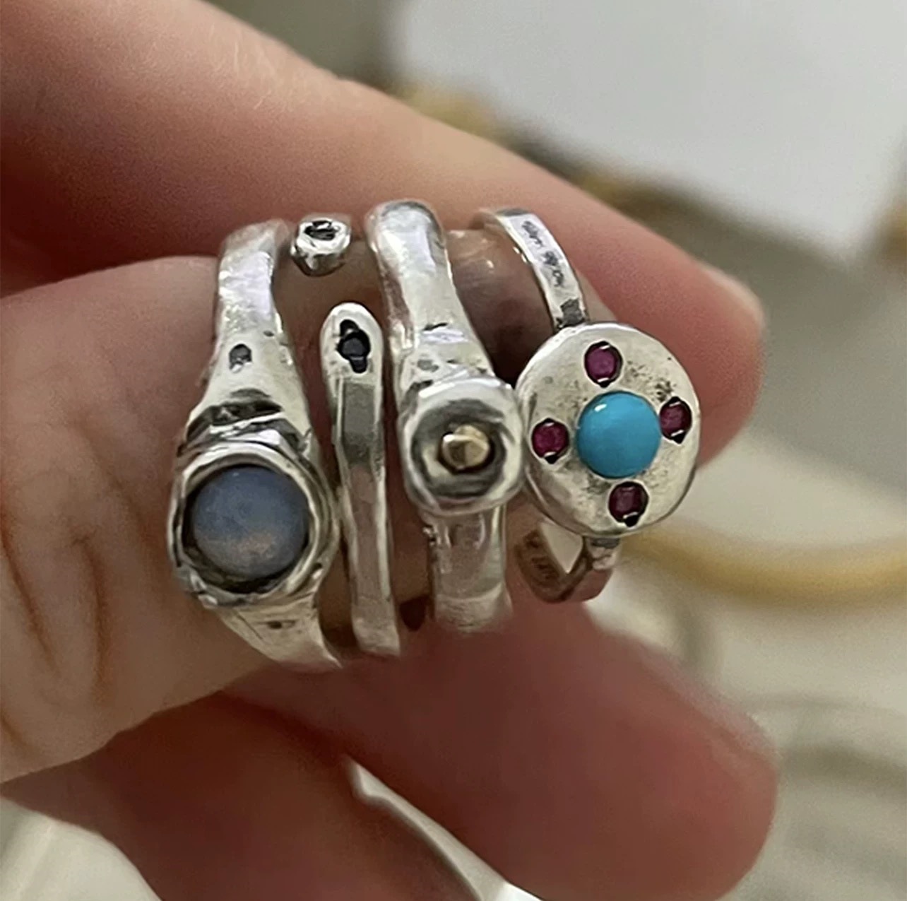 韩国小众mars25同款做旧太阳花戒指小众设计简约精致叠戴指环手饰详情1