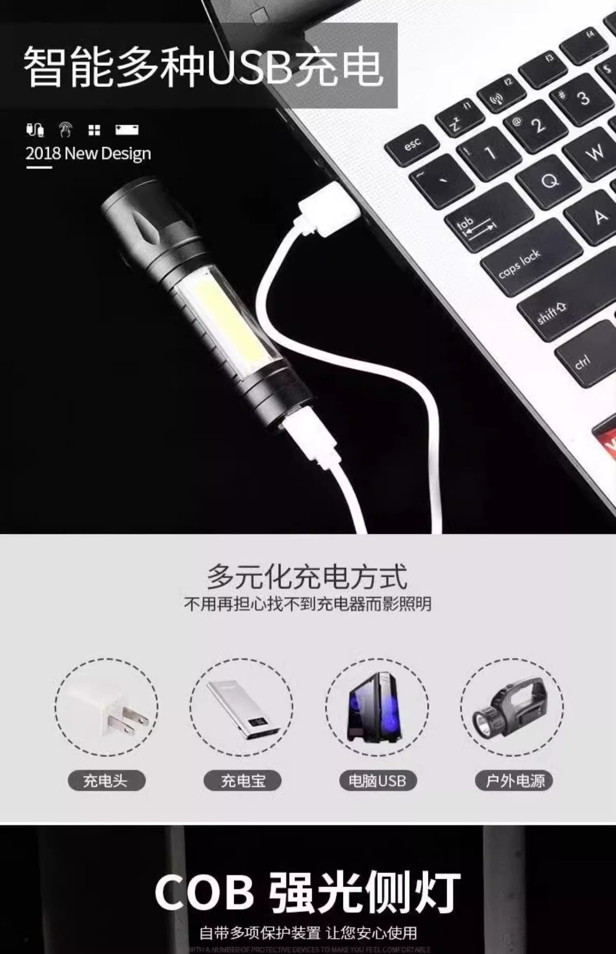 手电筒强光可充电USB户外超亮远射家用应急灯特种兵防水迷你学生详情9